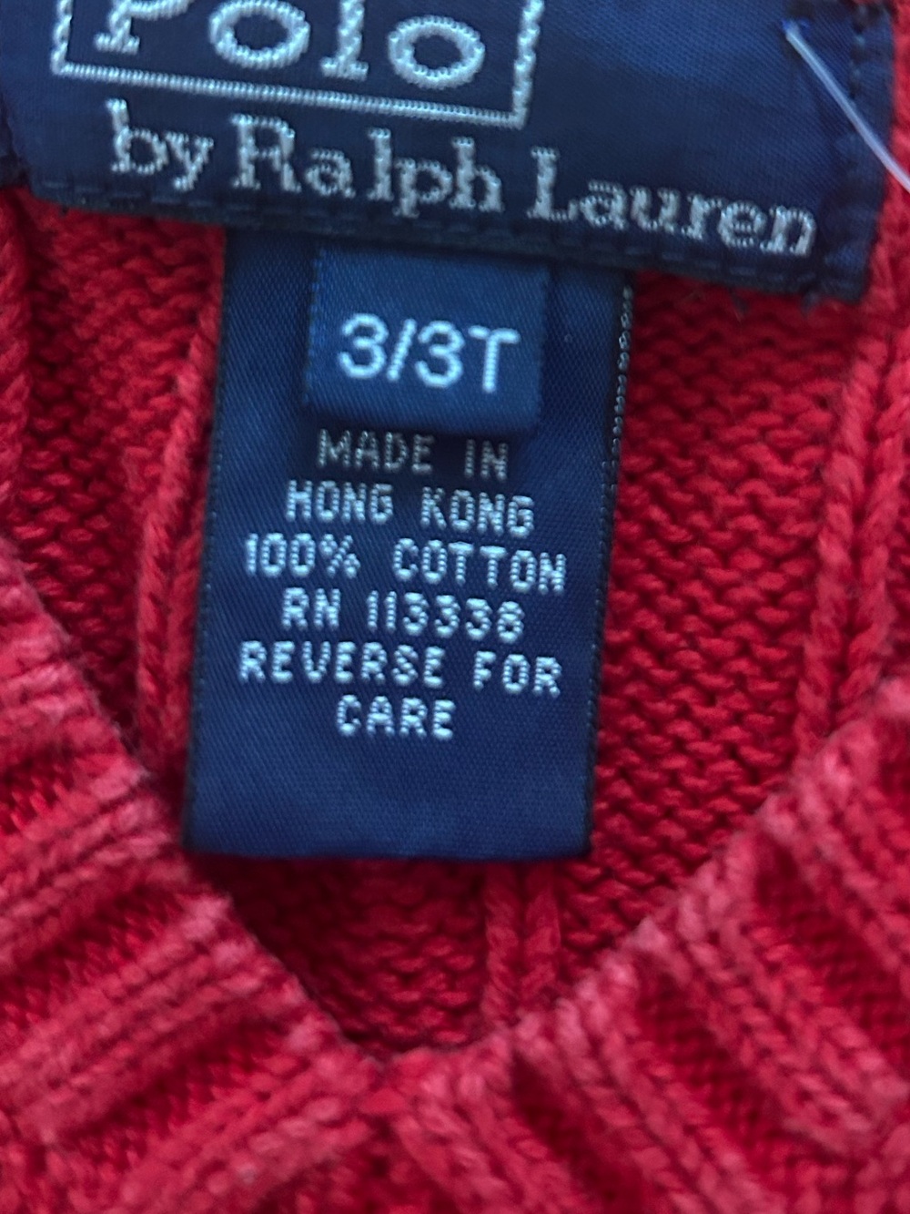 Polo Ralph Lauren Cable Knit Sweater Vest Vintage 80s 90s Red Cotton Toddler 3T - Picture 2 of 6